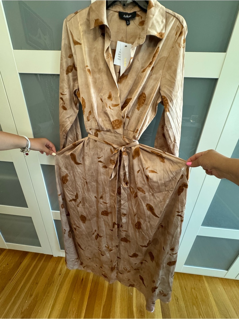 Taupe and Brown Floral Wrap Maxi Dress